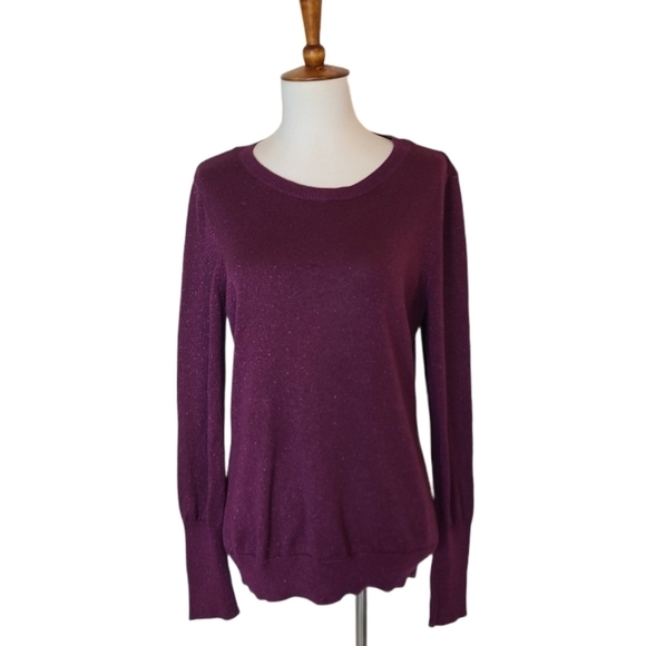 Calvin Klein Purple Glitter Crew Neck Sweater Medium Y2K Soft Knit Preowned - Picture 1 of 8